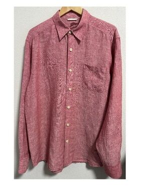 Tommy Bahama 100% Linen Button Down Shirt Red Pink Mens Large Island Casual